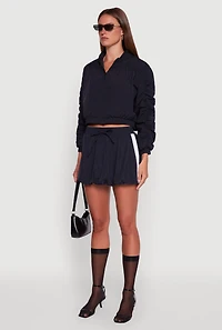 Womens Ruched Long Sleeve Zip Front Windbreaker Jacket, Black, Size M