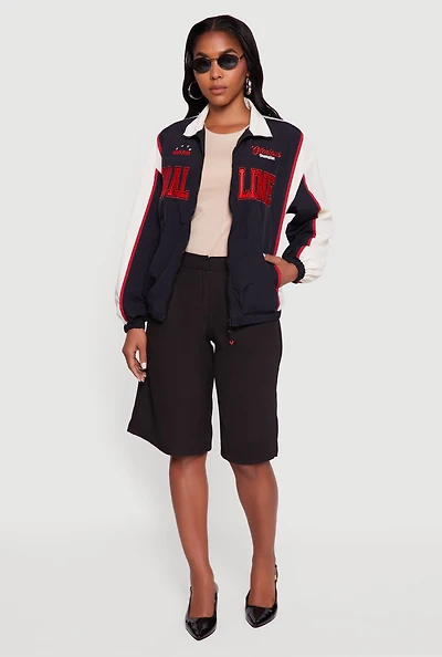 Womens Color Blocked Goal Line Graphic Windbreaker Jacket,