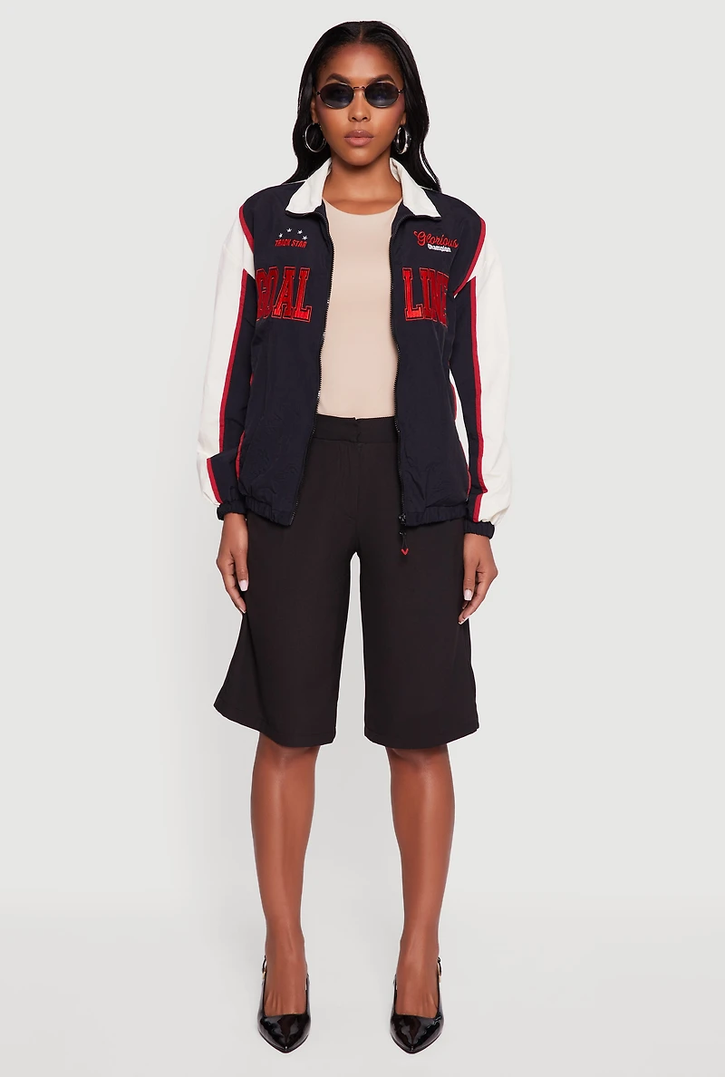 Color Blocked Goal Line Graphic Windbreaker Jacket