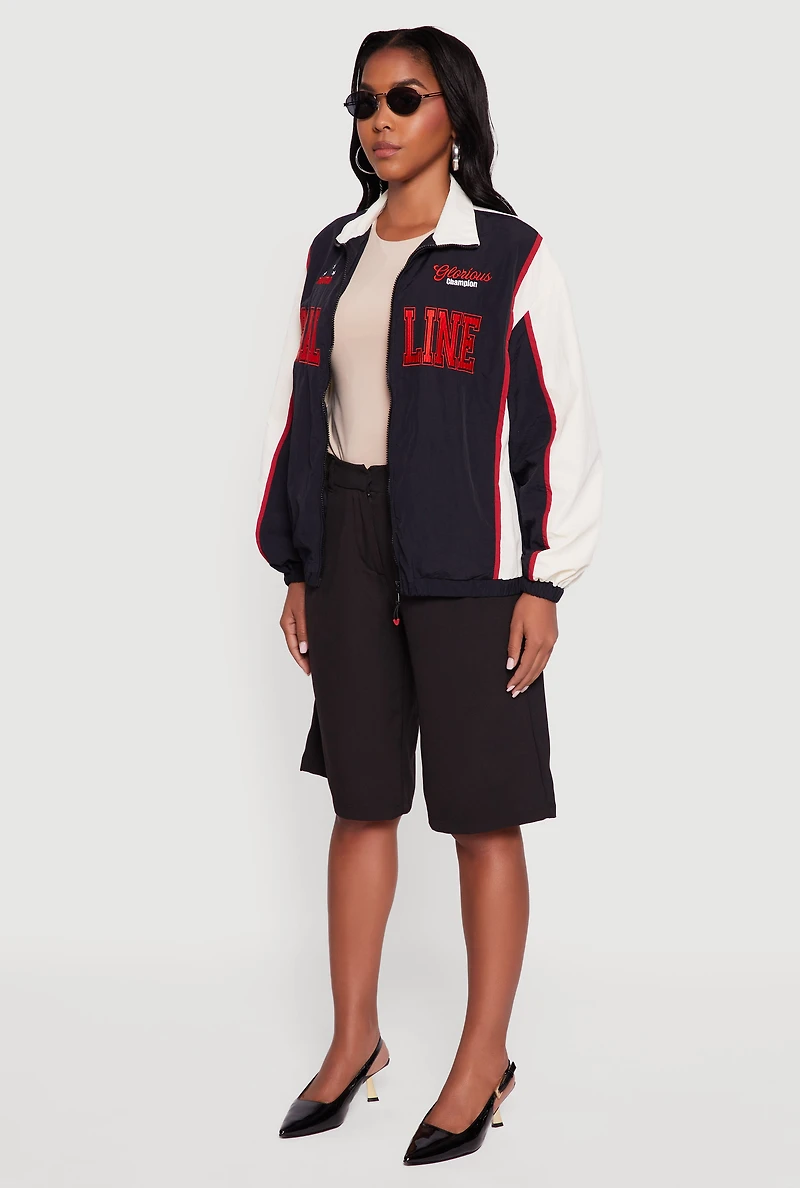 Color Blocked Goal Line Graphic Windbreaker Jacket