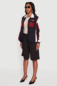 Color Blocked Goal Line Graphic Windbreaker Jacket