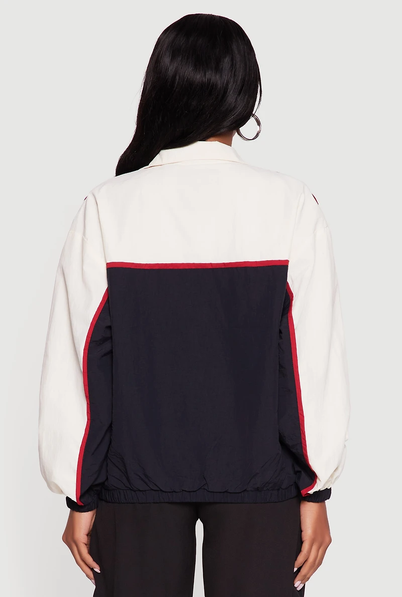 Color Blocked Goal Line Graphic Windbreaker Jacket