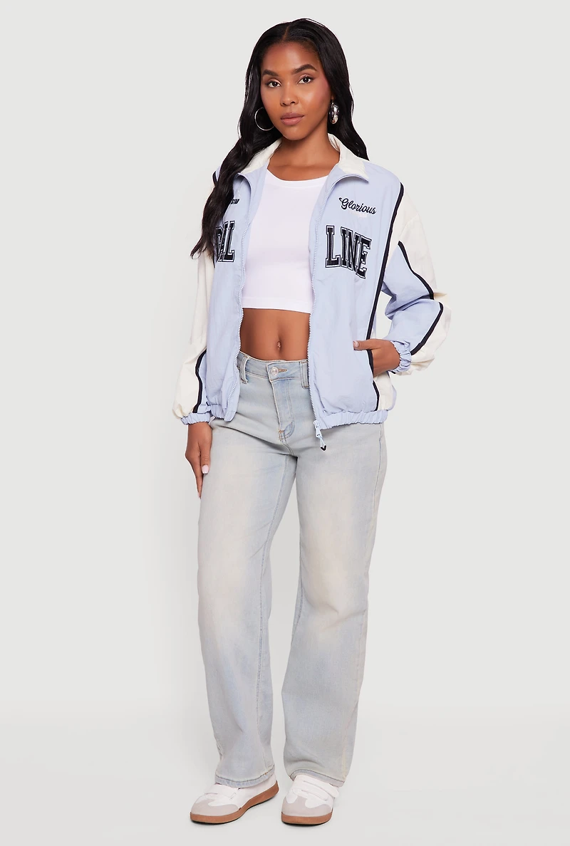 Womens Color Blocked Goal Line Graphic Windbreaker Jacket,
