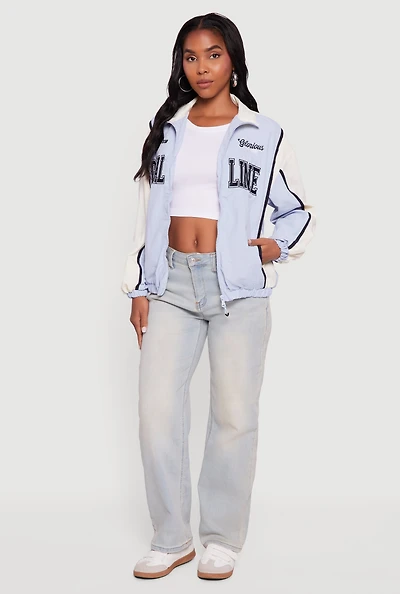 Womens Color Blocked Goal Line Graphic Windbreaker Jacket,