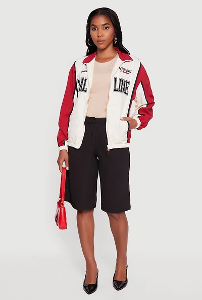 Womens Color Blocked Goal Line Graphic Windbreaker Jacket, White,