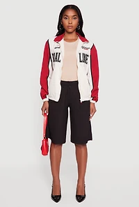 Womens Color Blocked Goal Line Graphic Windbreaker Jacket, White,