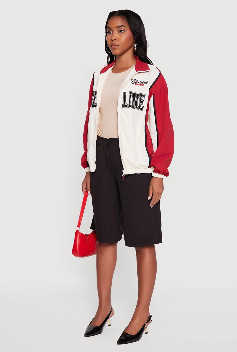 Womens Color Blocked Goal Line Graphic Windbreaker Jacket, White,