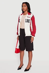 Womens Color Blocked Goal Line Graphic Windbreaker Jacket, White,