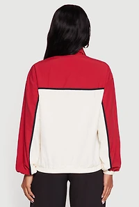 Womens Color Blocked Goal Line Graphic Windbreaker Jacket, White,