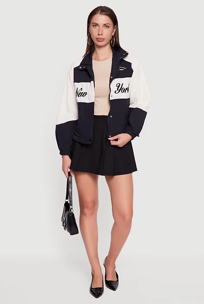 Color Blocked The Big Apple Graphic Windbreaker Jacket