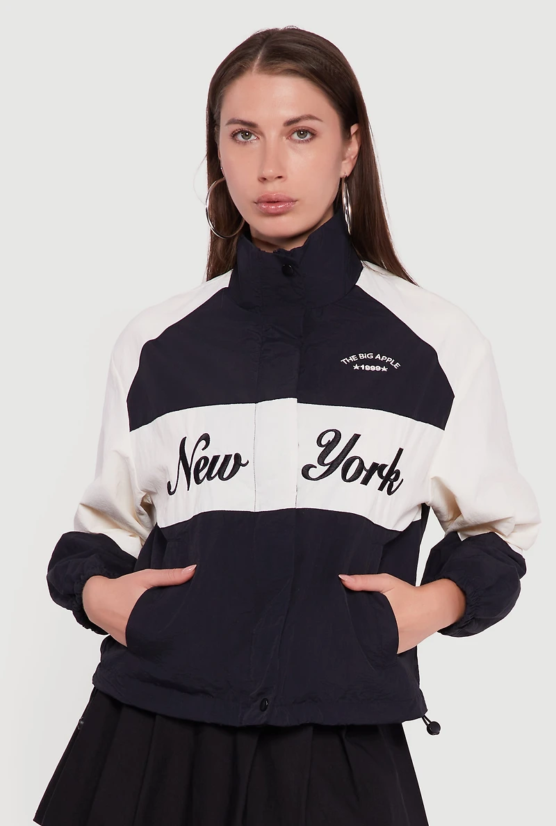 Color Blocked The Big Apple Graphic Windbreaker Jacket