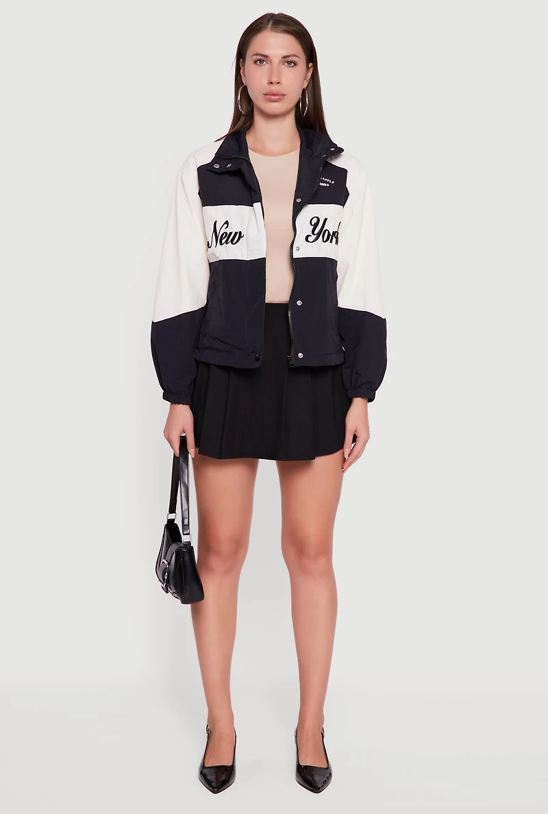 Color Blocked The Big Apple Graphic Windbreaker Jacket