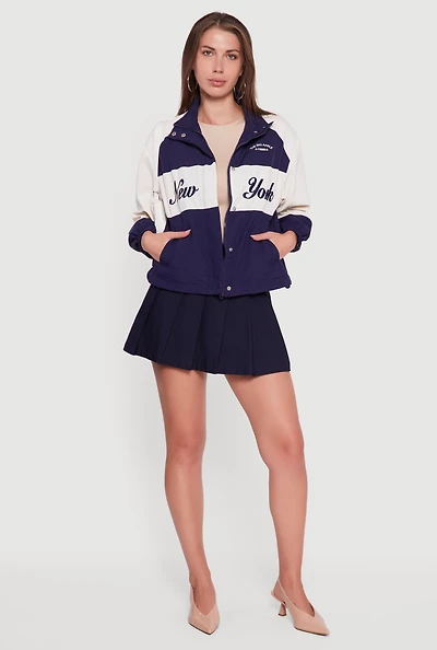 Womens Color Blocked The Big Apple Graphic Windbreaker Jacket,