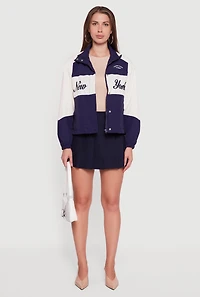 Womens Color Blocked The Big Apple Graphic Windbreaker Jacket,