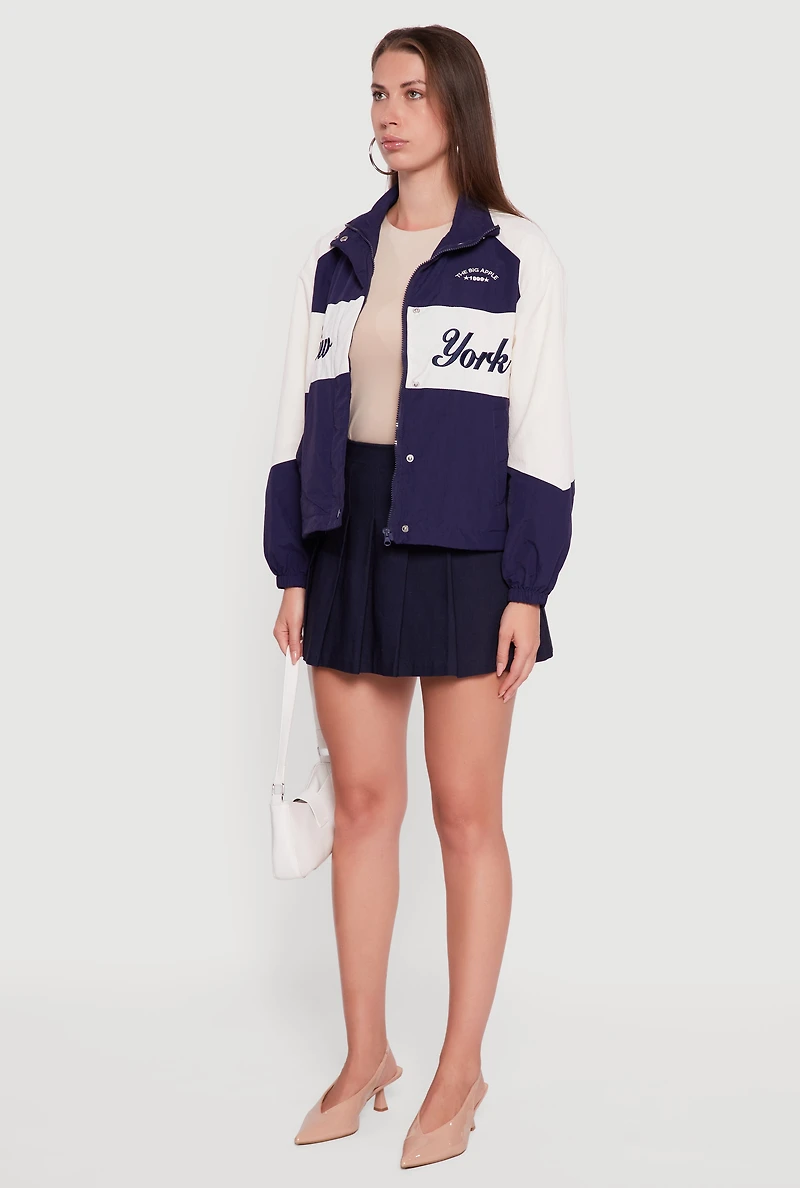 Womens Color Blocked The Big Apple Graphic Windbreaker Jacket,