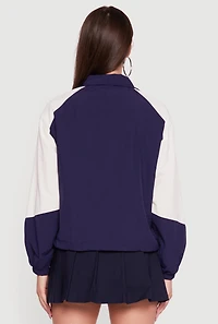 Womens Color Blocked The Big Apple Graphic Windbreaker Jacket, Blue,