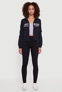 Womens Nylon Not Now Graphic Mock Neck Windbreaker,