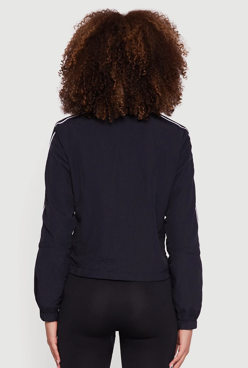 Womens Nylon Not Now Graphic Mock Neck Windbreaker,