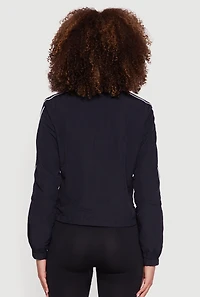 Womens Nylon Not Now Graphic Mock Neck Windbreaker,