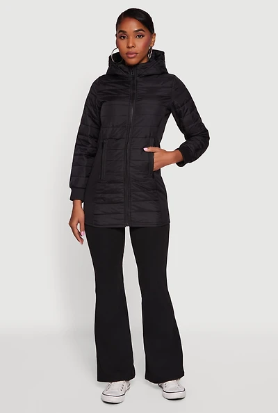 Womens Hooded Zip Front Puffer Jacket,