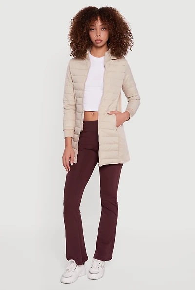 Womens Hooded Zip Front Puffer Jacket,