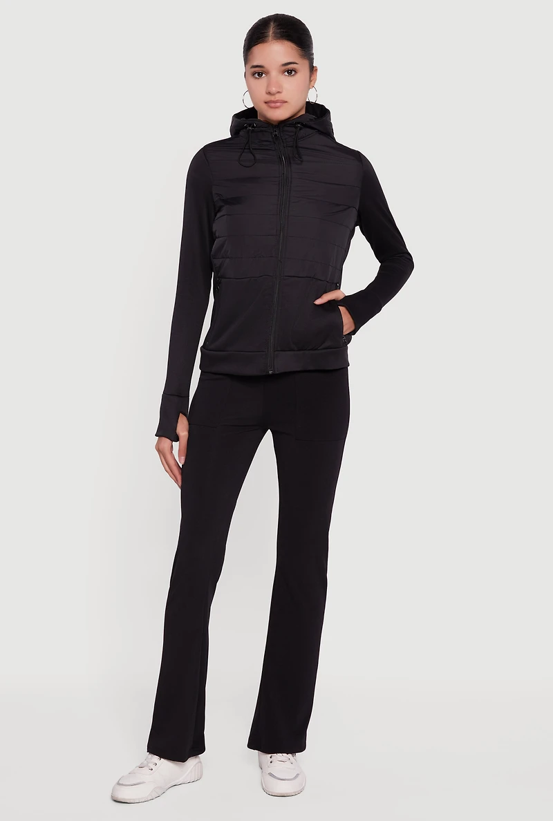 Womens Lightweight Hooded Zip Front Puffer Jacket, Black, Size S