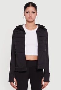 Womens Lightweight Hooded Zip Front Puffer Jacket, Black, Size S