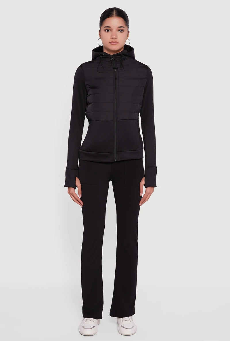 Womens Lightweight Hooded Zip Front Puffer Jacket, Black, Size XL