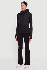 Womens Lightweight Hooded Zip Front Puffer Jacket, Black, Size S