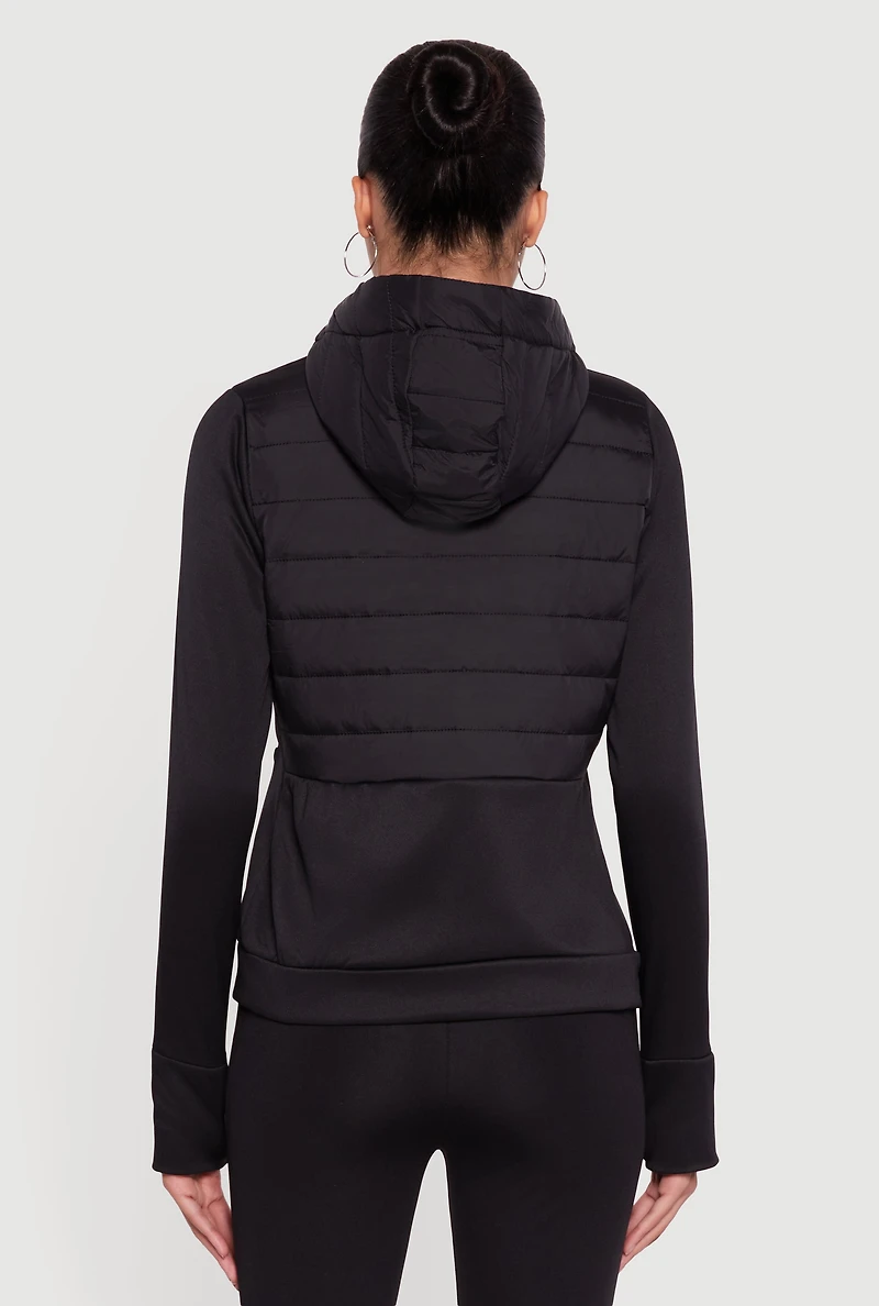 Womens Lightweight Hooded Zip Front Puffer Jacket, Black, Size XL