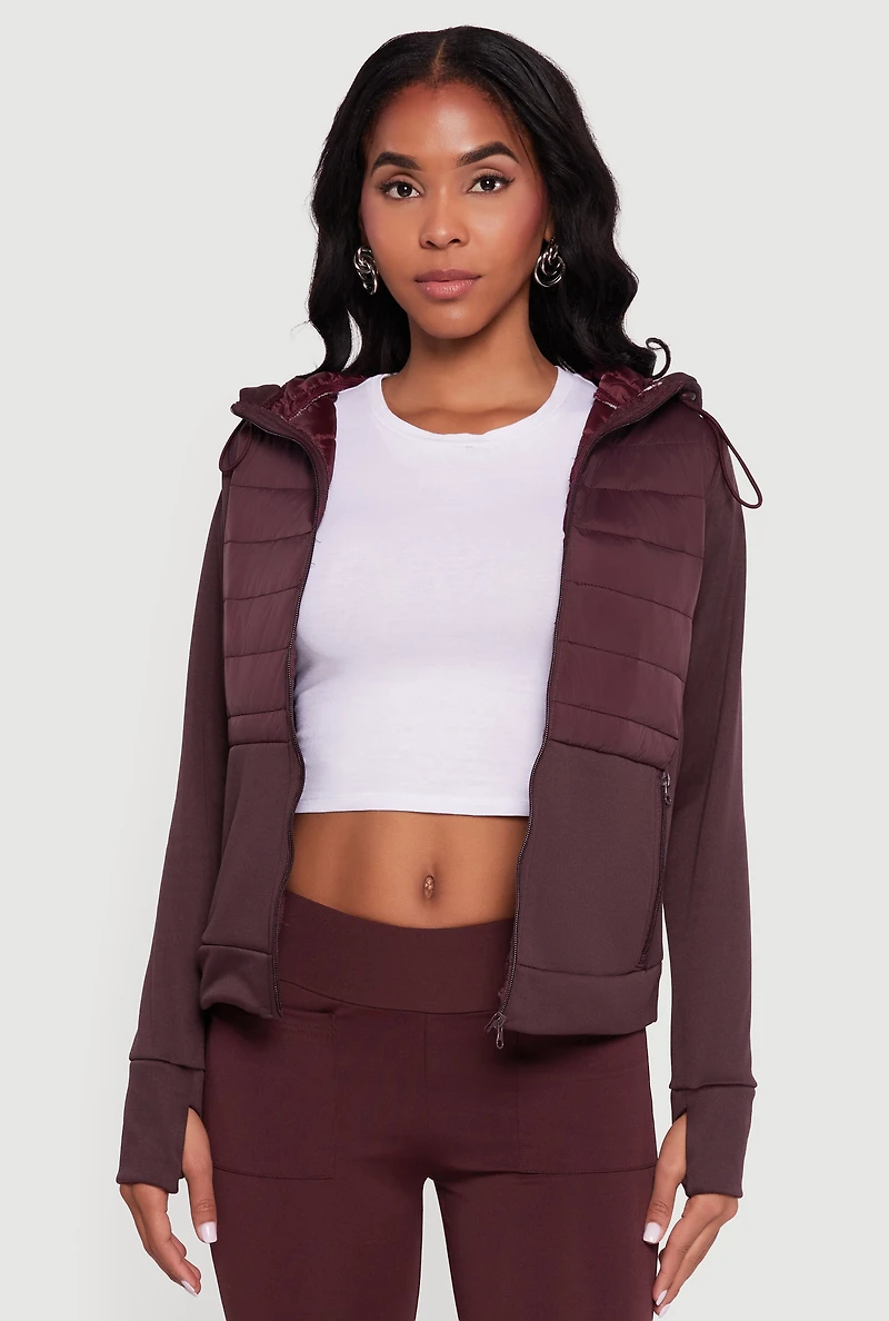 Lightweight Hooded Zip Front Puffer Jacket