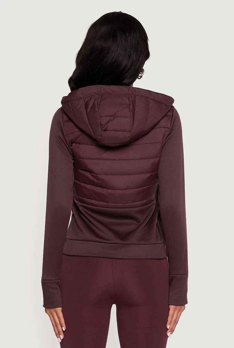 Lightweight Hooded Zip Front Puffer Jacket