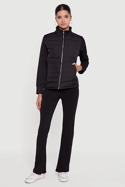 Fleece Lined Long Sleeve Hybrid Quilted Puffer Jacket