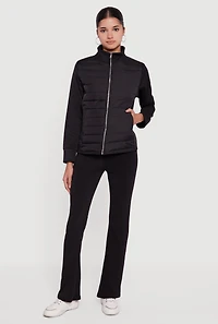 Fleece Lined Long Sleeve Hybrid Quilted Puffer Jacket