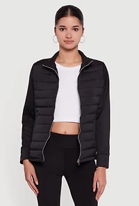 Fleece Lined Long Sleeve Hybrid Quilted Puffer Jacket
