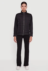 Fleece Lined Long Sleeve Hybrid Quilted Puffer Jacket