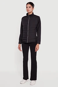 Fleece Lined Long Sleeve Hybrid Quilted Puffer Jacket