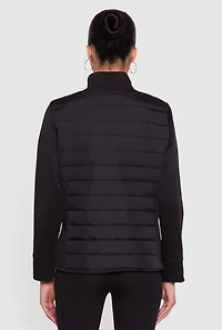 Fleece Lined Long Sleeve Hybrid Quilted Puffer Jacket