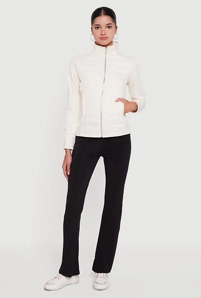 Fleece Lined Long Sleeve Hybrid Quilted Puffer Jacket