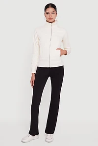 Fleece Lined Long Sleeve Hybrid Quilted Puffer Jacket