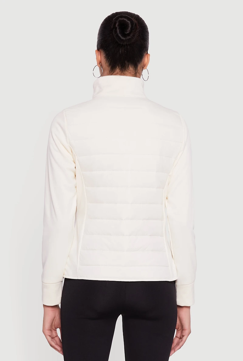 Fleece Lined Long Sleeve Hybrid Quilted Puffer Jacket
