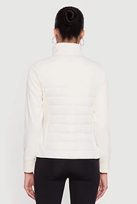 Fleece Lined Long Sleeve Hybrid Quilted Puffer Jacket