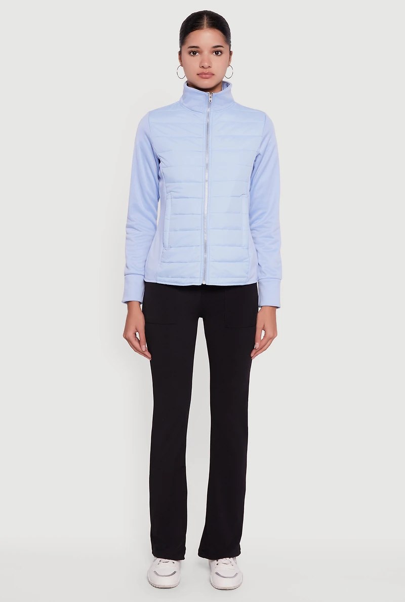 Fleece Lined Long Sleeve Hybrid Quilted Puffer Jacket