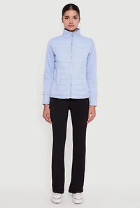 Fleece Lined Long Sleeve Hybrid Quilted Puffer Jacket