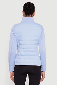 Fleece Lined Long Sleeve Hybrid Quilted Puffer Jacket