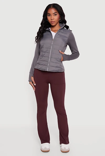 Womens Lightweight Zip Front Puffer Jacket with Thumb Holes, M