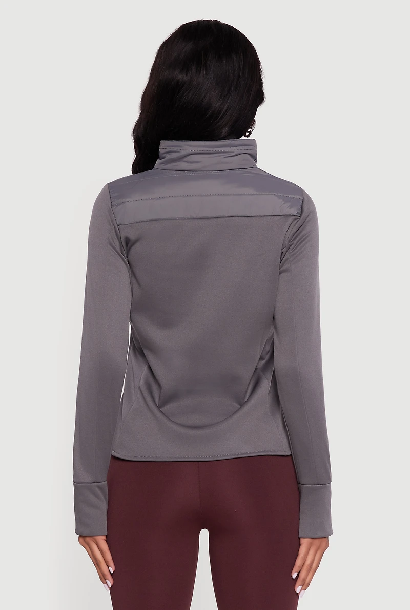 Lightweight Zip Front Puffer Jacket with Thumb Holes