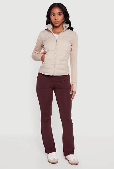 Womens Lightweight Zip Front Puffer Jacket with Thumb Holes,