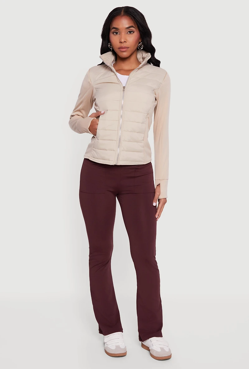 Lightweight Zip Front Puffer Jacket with Thumb Holes