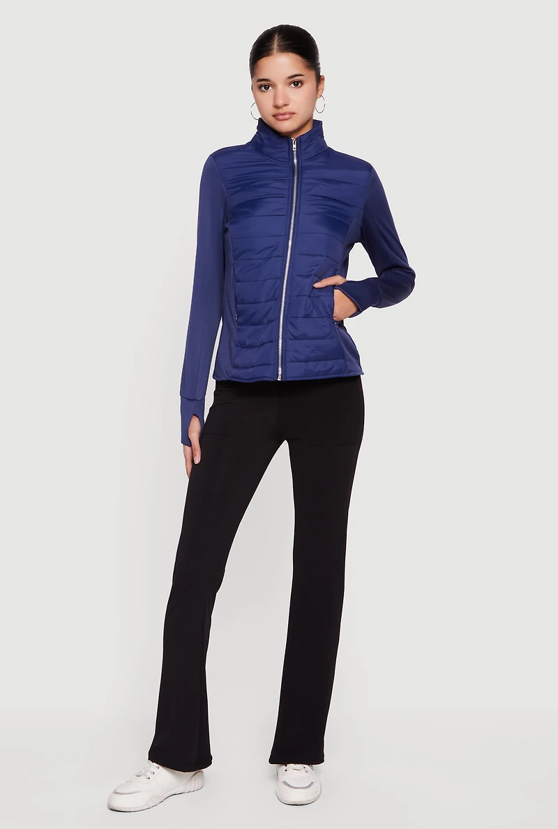 Lightweight Zip Front Puffer Jacket with Thumb Holes